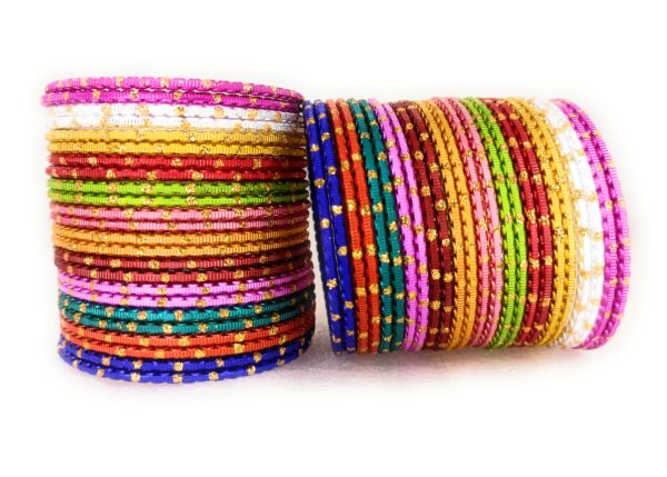 SBS Multicolor Zari Dots Metal Bangles set of 12 color / 48 bangles for girl child