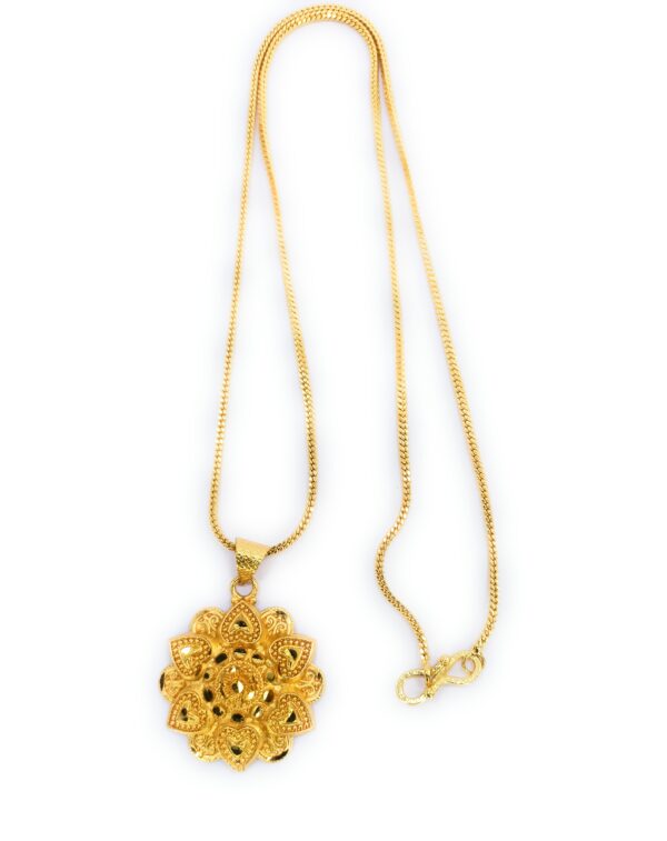 Shakya, Micro Gold Plated Round Shape Pendant and long chain set for Women and Girls - Image 3