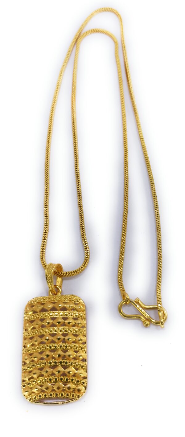 Shakya, Micro Gold Plated Rectangle Shape Pendant and Long Chain set for Women and Girls - Image 3