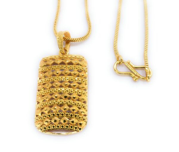 Shakya, Micro Gold Plated Rectangle Shape Pendant and Long Chain set for Women and Girls - Image 2