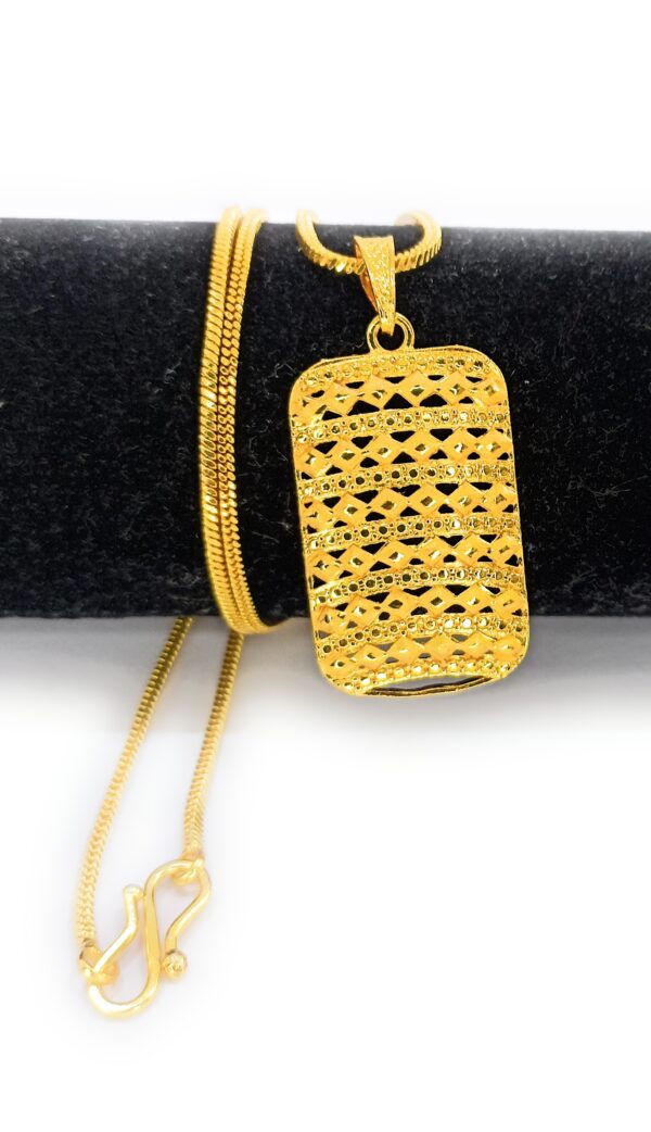 Shakya, Micro Gold Plated Rectangle Shape Pendant and Long Chain set for Women and Girls