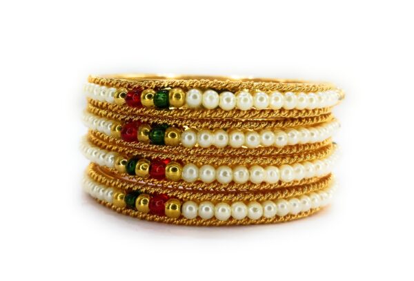 Shakya, Alloy Metal Golden Color with Pearl Beads Work Kada Bangles set of 02 for Women and Girls