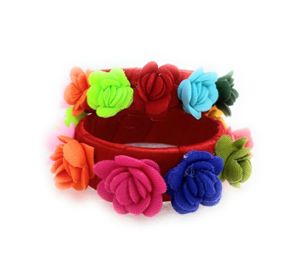 Shakya, Satin Flower and Ribbon Wrapped Kada Bangles set of 02 for Women and Girls