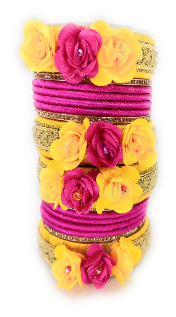 Shakya, Haldi Ceremony, Pom Pom Latkan Work, Silk Thread Bangles set for Women and Girls