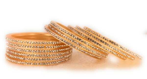 Shakya ,Golden Color, Zircon Stone Studded, Seep Plastic Bangles set of 12 for Women and Girls - Image 5