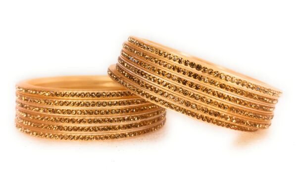 Shakya ,Golden Color, Zircon Stone Studded, Seep Plastic Bangles set of 12 for Women and Girls - Image 4