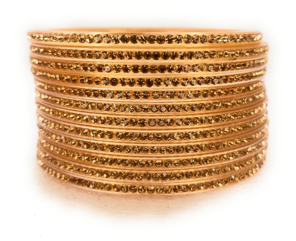 Shakya ,Golden Color, Zircon Stone Studded, Seep Plastic Bangles set of 12 for Women and Girls