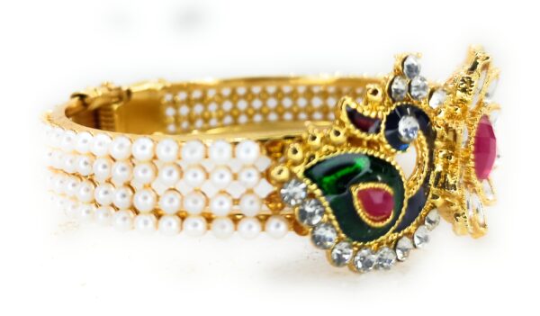 Shakya , Peacock Face Openable Bracelets with Pearl and Zircon Stone Work for Women and Girls - Image 7