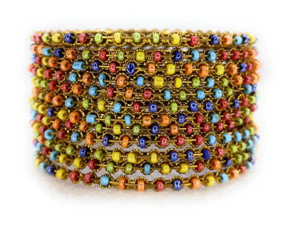 Shakya, Multicoloured Glass Beaded, Metal Bangles, Set of 12 Bangles for Girls.