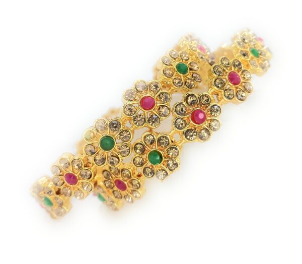 Shakya, Alloy Metal, Zircon & Beads Work, Flower Design Kada Bangles set of 02 bangle for Women and Girls - Image 2