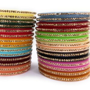 Shakya, Multicolor(14 color/28 bangles) Seep Plastic,Zircon Stone Studded Bangles set for Women and Girls