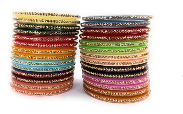 Shakya, Multicolor(14 color/28 bangles) Seep Plastic,Zircon Stone Studded Bangles set for Women and Girls