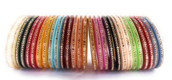 Shakya, Multicolor(14 color/28 bangles) Seep Plastic,Zircon Stone Studded Bangles set for Women and Girls - Image 5