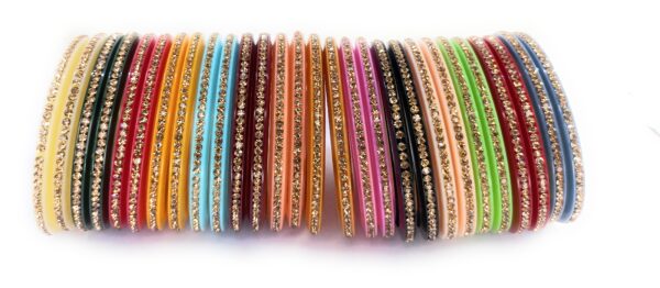 Shakya, Multicolor(14 color/28 bangles) Seep Plastic,Zircon Stone Studded Bangles set for Women and Girls - Image 3