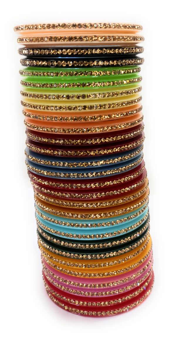 Shakya, Multicolor(14 color/28 bangles) Seep Plastic,Zircon Stone Studded Bangles set for Women and Girls - Image 7