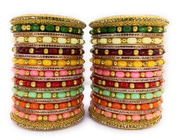 Shakya, Multicolor, Beads & Zircon Stone Work Rajwadi Style Bridal Bangles set for Women and Girls - Image 4