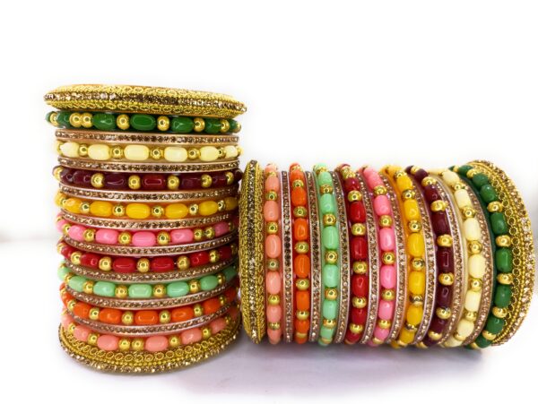 Shakya, Multicolor, Beads & Zircon Stone Work Rajwadi Style Bridal Bangles set for Women and Girls - Image 3