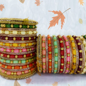 Shakya, Multicolor, Beads & Zircon Stone Work Rajwadi Style Bridal Bangles set for Women and Girls