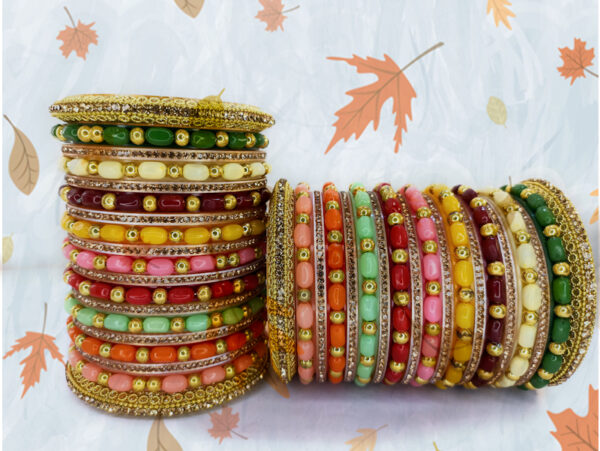 Shakya, Multicolor, Beads & Zircon Stone Work Rajwadi Style Bridal Bangles set for Women and Girls