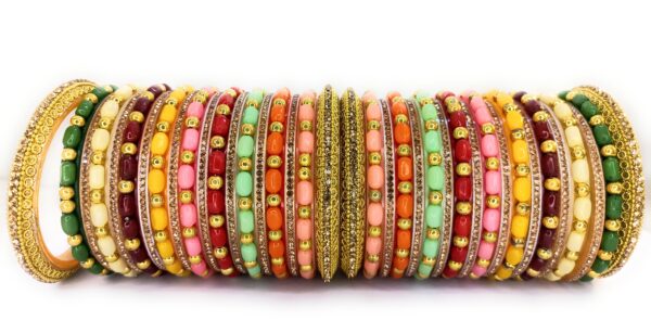 Shakya, Multicolor, Beads & Zircon Stone Work Rajwadi Style Bridal Bangles set for Women and Girls - Image 2